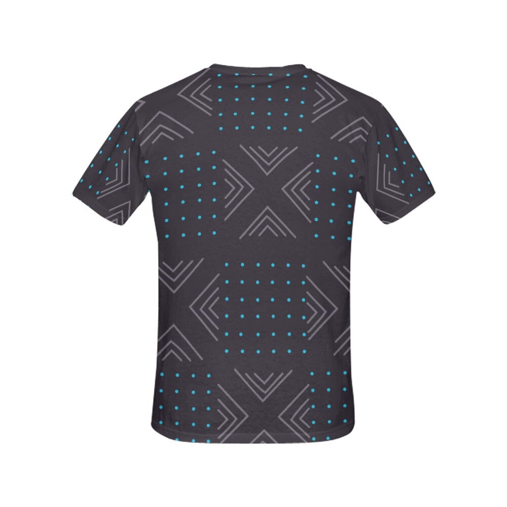African print shirts for ladies: Geometric Dark Gray Blue T-Shirt Inkedjoy