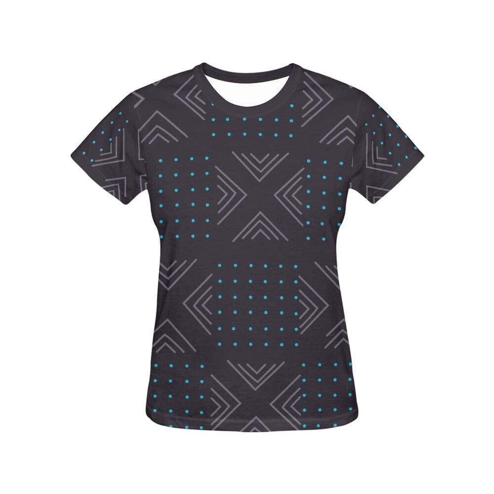 African print shirts for ladies: Geometric Dark Gray Blue T-Shirt Inkedjoy Gray XS