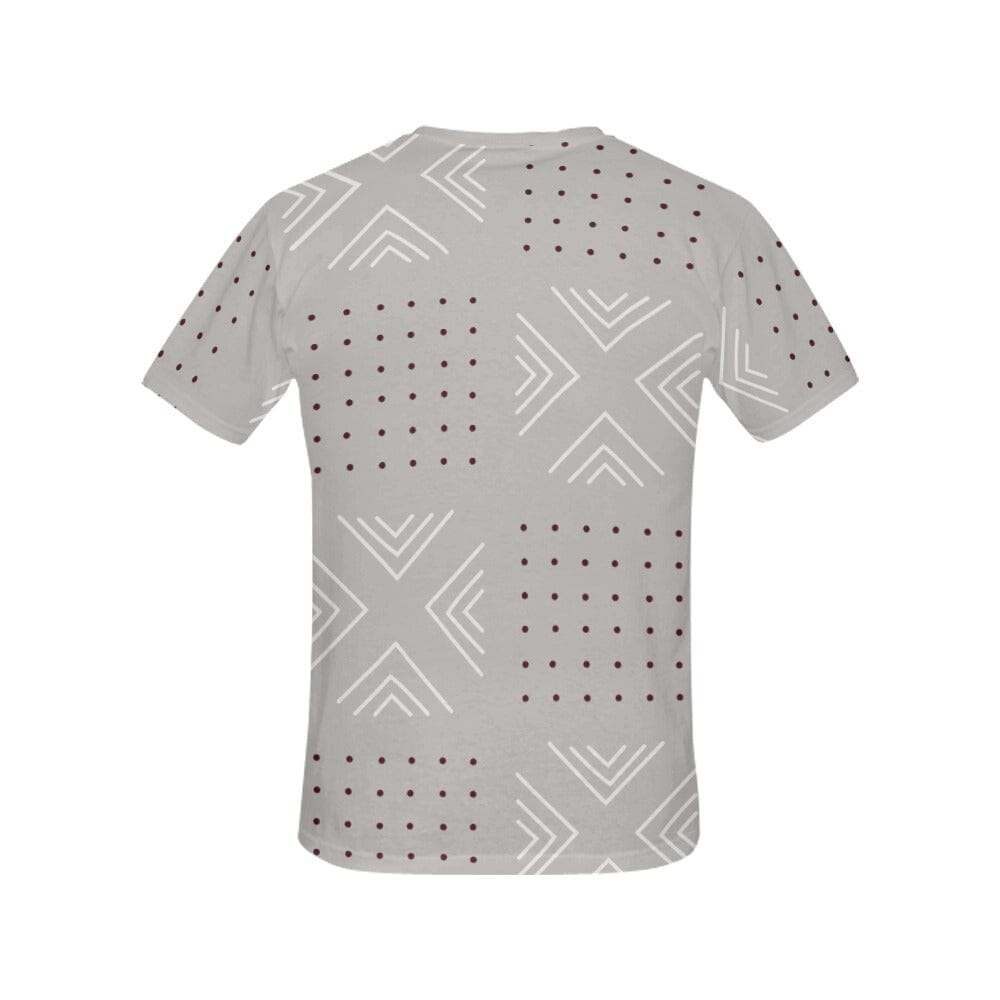 African print shirts for ladies: Geometric Gray with Red T-Shirt Inkedjoy