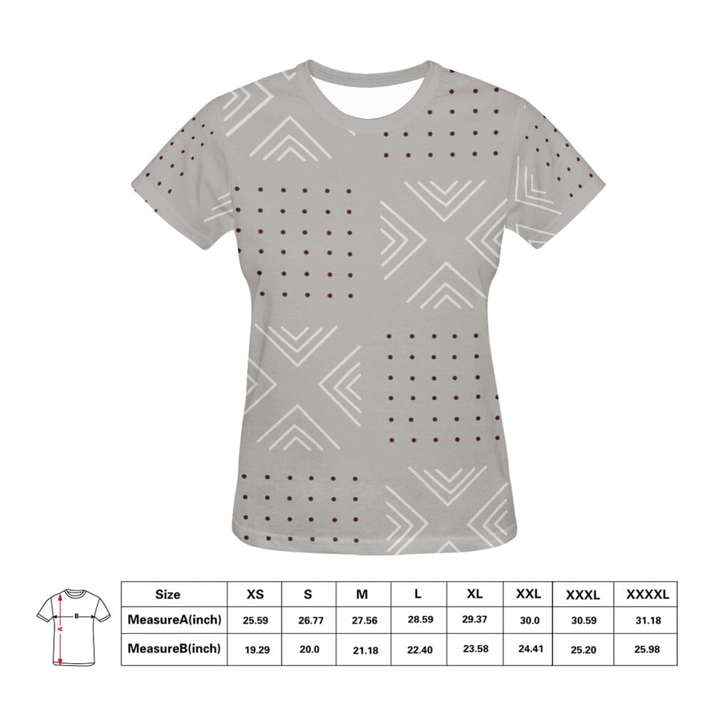 African print shirts for ladies: Geometric Gray with Red T-Shirt Inkedjoy