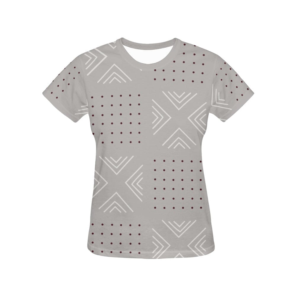 African print shirts for ladies: Geometric Gray with Red T-Shirt Inkedjoy Gray XS