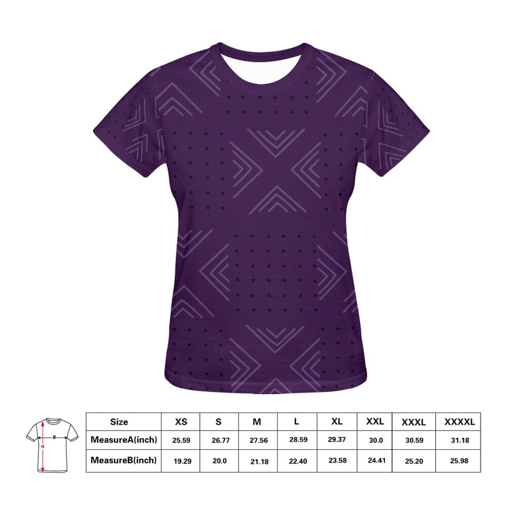 African print shirts for ladies: Geometric Purple with Black T-Shirt Inkedjoy