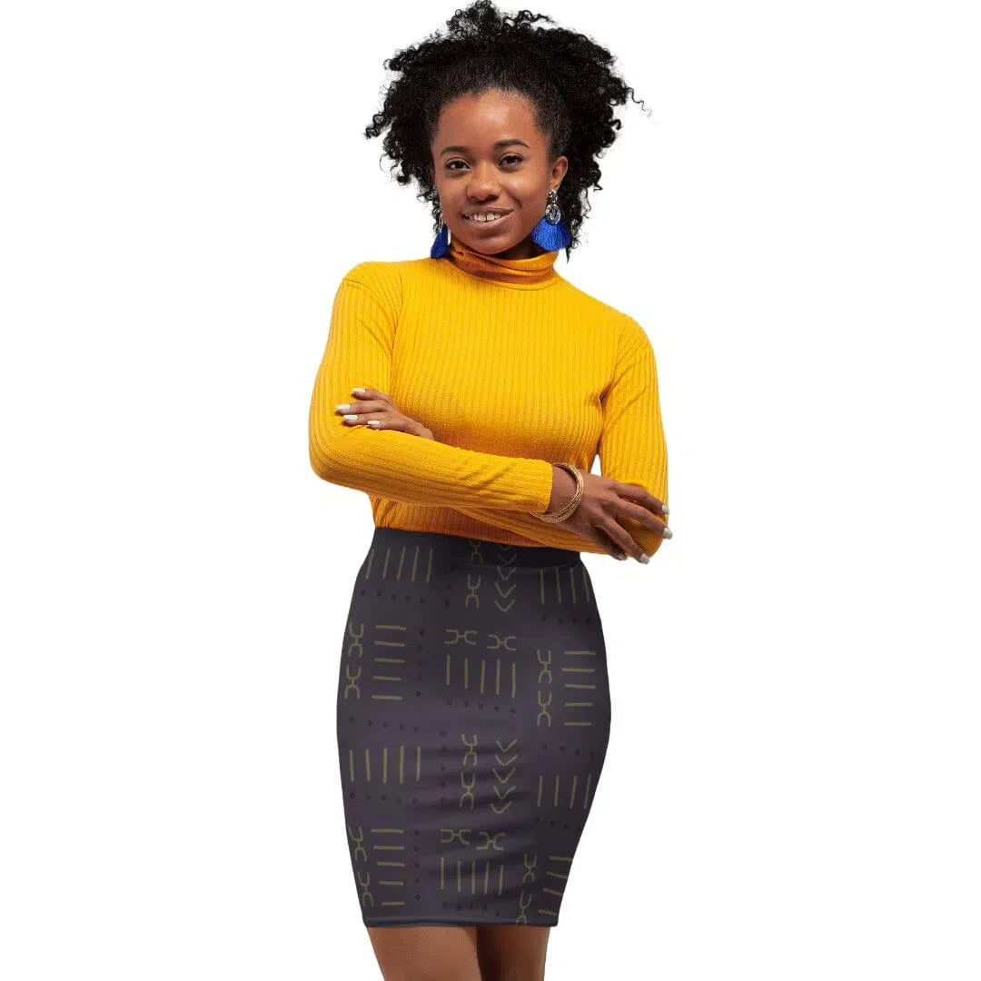 African Print Pencil Skirts Charcoal