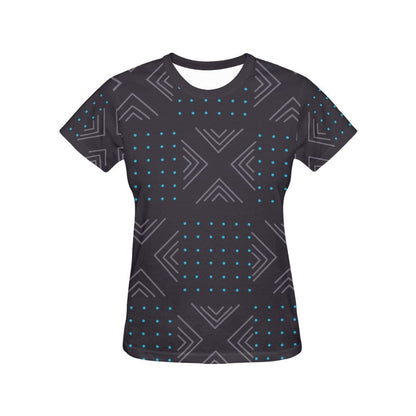 African print shirts for ladies: Geometric Dark Gray Blue T-Shirt Inkedjoy Gray XS 