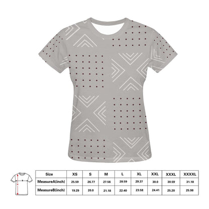 African print shirts for ladies: Geometric Gray with Red T-Shirt Inkedjoy 