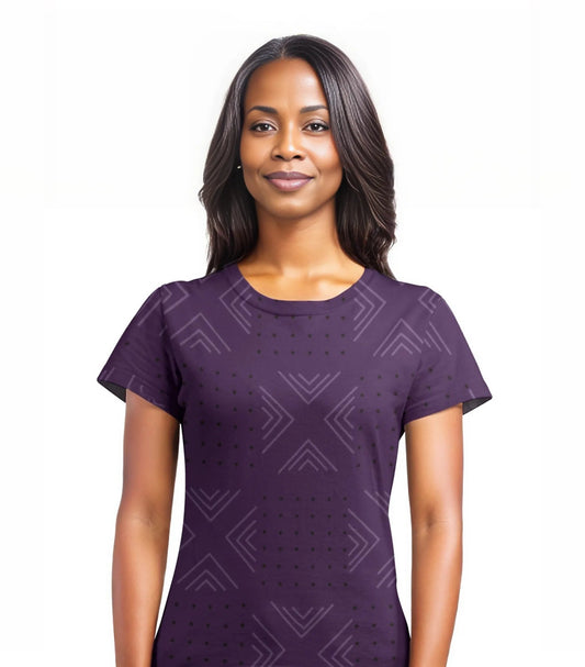 African print shirts for ladies: Geometric Purple with Black T-Shirt Inkedjoy 