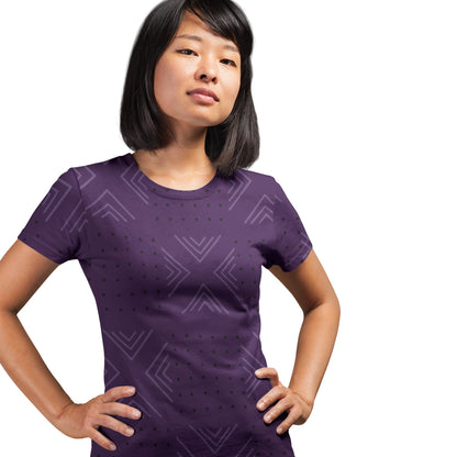 African print shirts for ladies: Geometric Purple with Black T-Shirt Inkedjoy 